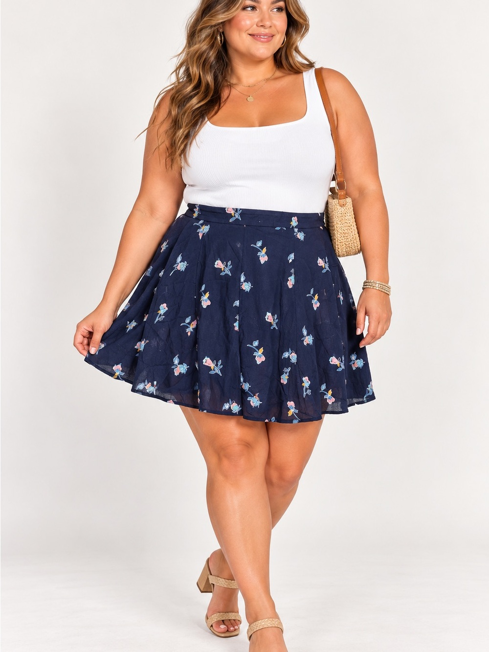 NWT LOFT Navy Floral Skater Skirt $59